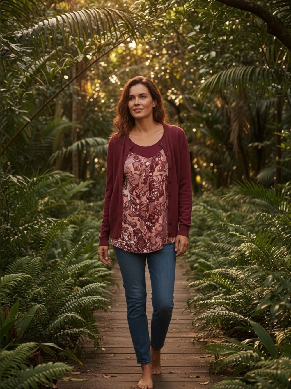 New York & Company Burgundy Cardigan with Pink Marble Tank - Picture 3 of 3
